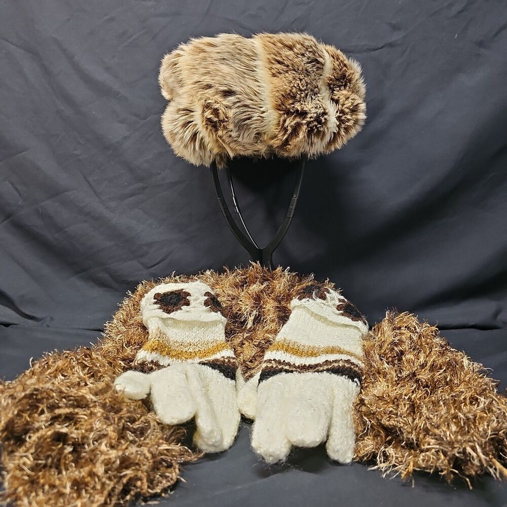 Preston And York Faux Fur Hat With Unbranded Scarf And Gloves Size 10